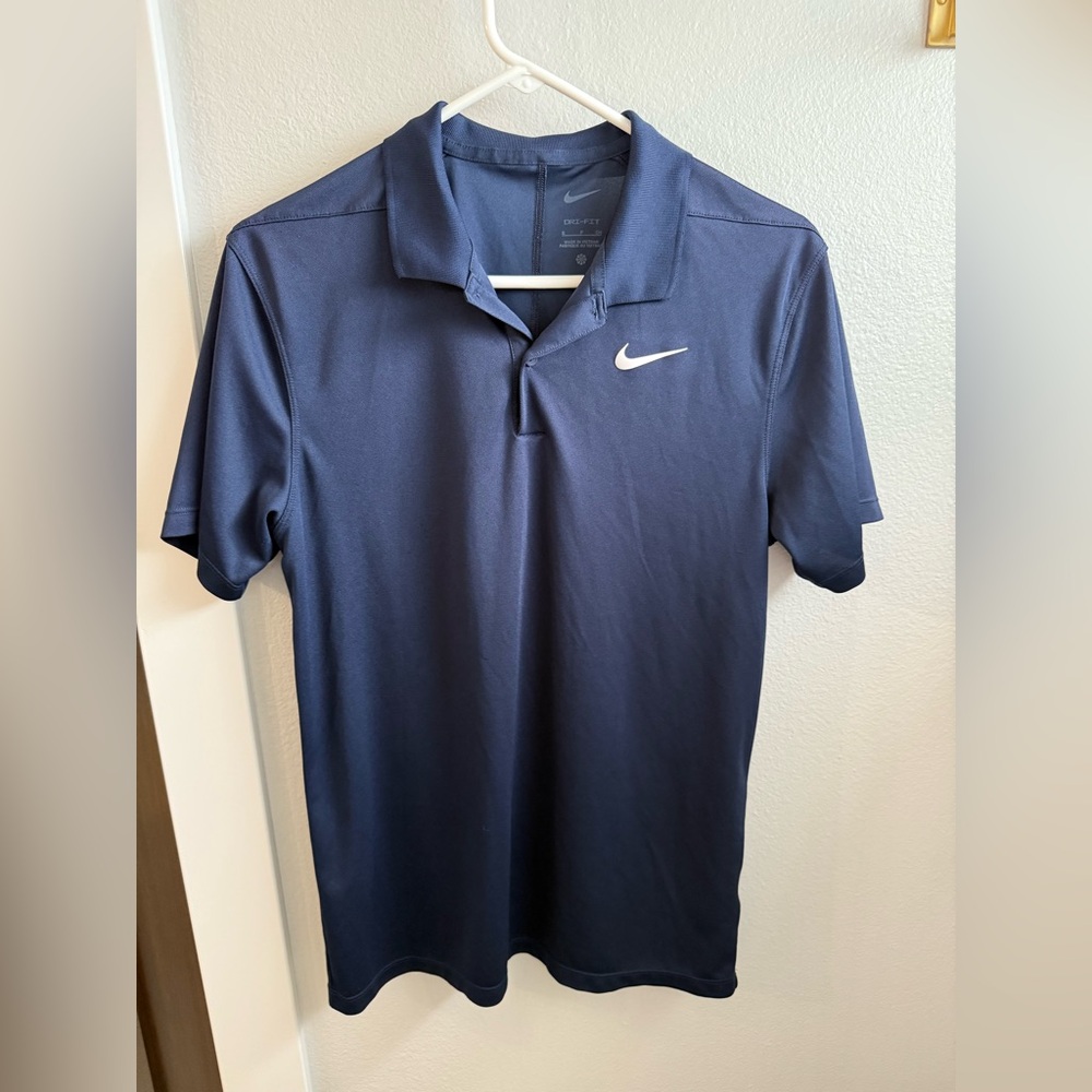Nike Blue Athletic Polo Shirt Performance Material